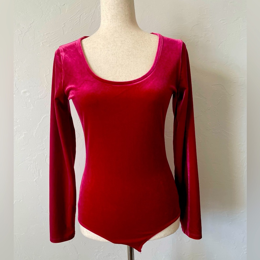 J. Crew Raspberry Red Velvet Long Sleeve Bodysuit Size Small